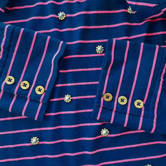 LILLY PULITZER Merrit Dress In True Blue Palm Stripe Small Blue Pink Beaded - Picture 9 of 11